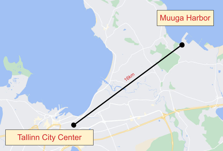 De haven van Muuga ligt op ongeveer 16 km van het centrum van Tallinn.