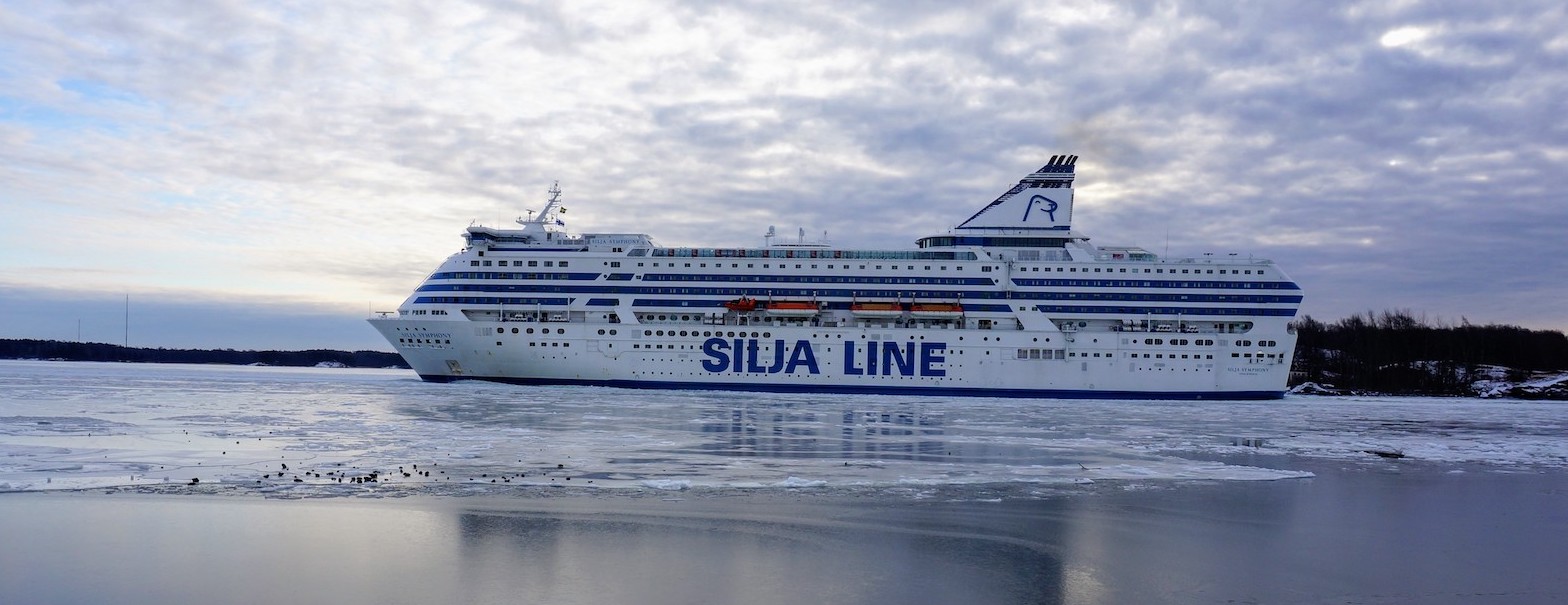 Silja Symphony ferry pulling into Helsinki, one of the main ferries sailing between Helsinki and Stockholm